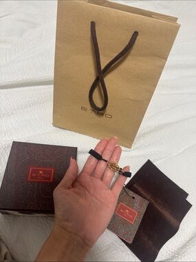 Etro Black Cord Bracelet with Gold Logo Medallion